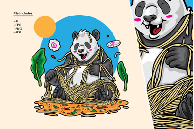 Panda Playing Noodles Illustration