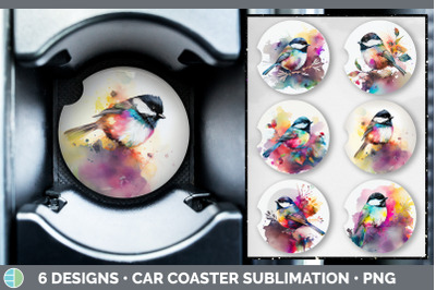 Rainbow Chickadee Car Coaster | Sublimation Designs Bundle