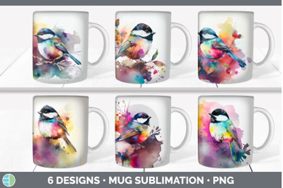 Rainbow Chickadee Mug Sublimation | Coffee Cup Background PNG