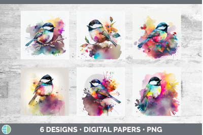 Rainbow Chickadee Backgrounds | Digital Scrapbook Papers