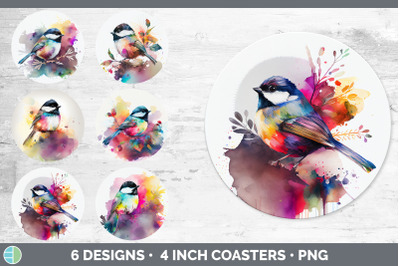 Rainbow Chickadee Round Coaster | Sublimation Designs Bundle