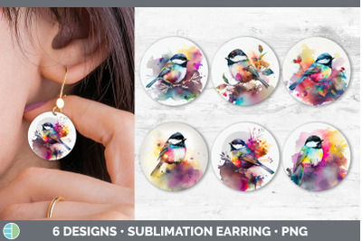 Rainbow Chickadee Round Earring | Sublimation Designs Bundle