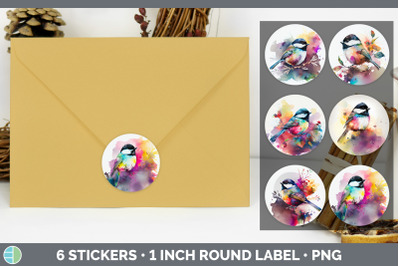 Rainbow Chickadee Stickers | Sticker 1in Round Labels PNG Designs