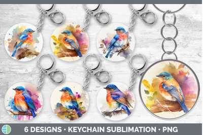 Rainbow Bluebird Keychain Bundle | Keyring Sublimation Designs