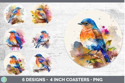 Rainbow Bluebird Round Coaster | Sublimation Designs Bundle