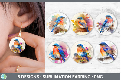 Rainbow Bluebird Round Earring | Sublimation Designs Bundle