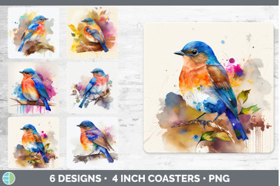 Rainbow Bluebird Square Coaster | Sublimation Designs Bundle