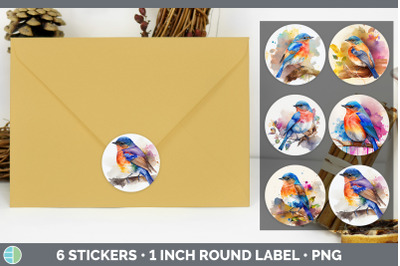 Rainbow Bluebird Stickers | Sticker 1in Round Labels PNG Designs