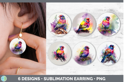 Rainbow Finch Round Earring | Sublimation Designs Bundle