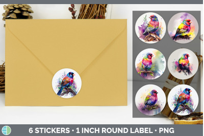 Rainbow Finch Stickers | Sticker 1in Round Labels PNG Designs