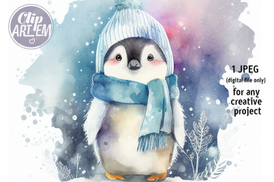 Cute Cute Boy Penguin Winter Image, JPG Illustration Wall Art File