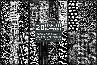 20 Black and White Seamless Patterns