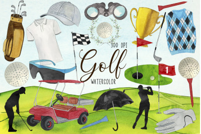 Watercolor Golf Clipart, Sports Clipart, Golf Club Clipart, Golfer