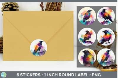 Rainbow Crow Stickers | Sticker 1in Round Labels PNG Designs