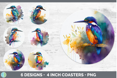 Rainbow Kingfisher Round Coaster | Sublimation Designs Bundle