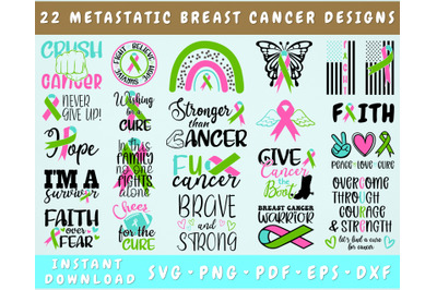Metastatic Breast Cancer SVG Bundle, 22 Designs
