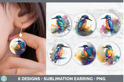 Rainbow Kingfisher Round Earring | Sublimation Designs Bundle