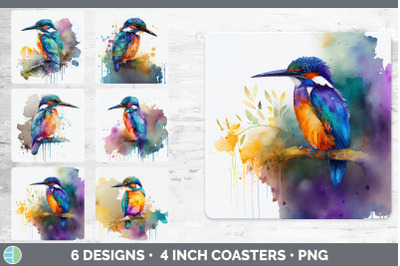 Rainbow Kingfisher Square Coaster | Sublimation Designs Bundle