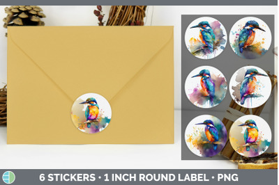 Rainbow Kingfisher Stickers | Sticker 1in Round Labels PNG Designs