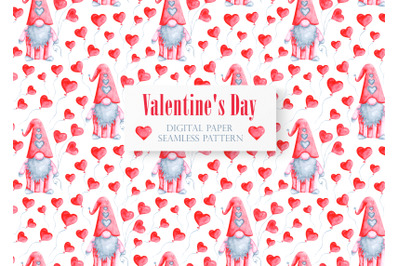 love gnomes digital paper, seamless pattern. Valentine&#039;s Day. Heart.