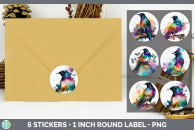 Rainbow Magpie Stickers | Sticker 1in Round Labels PNG Designs