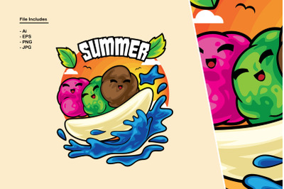 Banana Ice Cream Summer Illustration