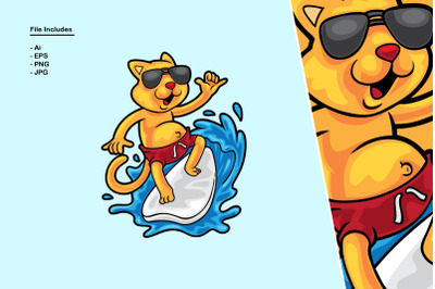 Cat Surfing Summer Illustration