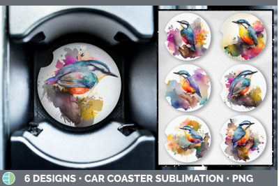 Rainbow Nuthatch Car Coaster | Sublimation Designs Bundle