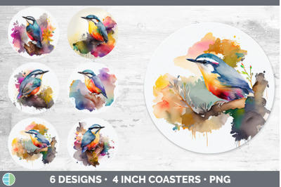 Rainbow Nuthatch Round Coaster | Sublimation Designs Bundle