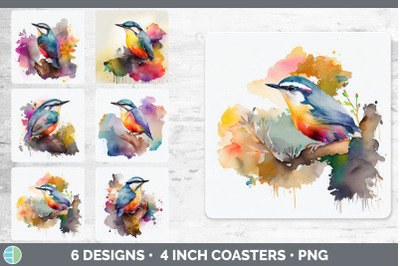 Rainbow Nuthatch Square Coaster | Sublimation Designs Bundle