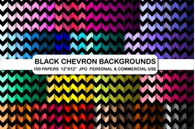 Black Chevron Background Papers, Chevron Digital Papers Pack