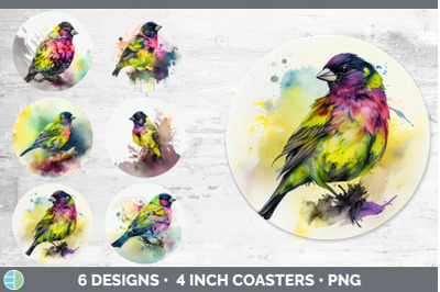 Rainbow Siskin Round Coaster | Sublimation Designs Bundle