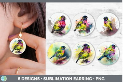 Rainbow Siskin Round Earring | Sublimation Designs Bundle