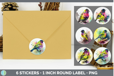 Rainbow Siskin Stickers | Sticker 1in Round Labels PNG Designs