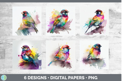 Rainbow Sparrow Backgrounds | Digital Scrapbook Papers