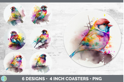 Rainbow Sparrow Round Coaster | Sublimation Designs Bundle