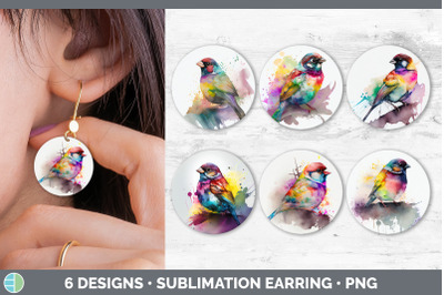 Rainbow Sparrow Round Earring | Sublimation Designs Bundle