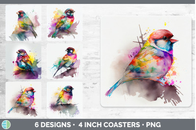 Rainbow Sparrow Square Coaster | Sublimation Designs Bundle