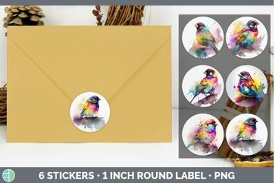 Rainbow Sparrow Stickers | Sticker 1in Round Labels PNG Designs