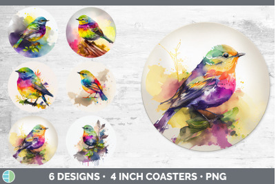 Rainbow Warbler Round Coaster | Sublimation Designs Bundle