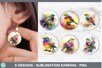 Rainbow Warbler Round Earring | Sublimation Designs Bundle