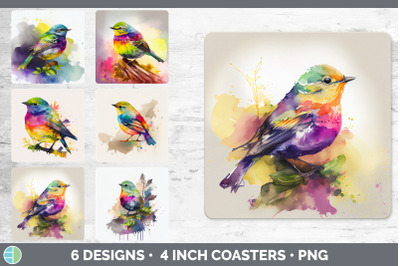 Rainbow Warbler Square Coaster | Sublimation Designs Bundle