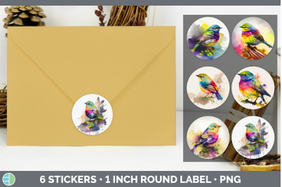 Rainbow Warbler Stickers | Sticker 1in Round Labels PNG Designs