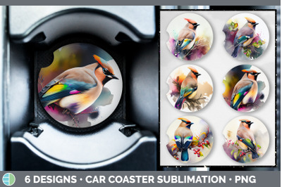 Rainbow Waxwing Car Coaster | Sublimation Designs Bundle