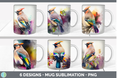 Rainbow Waxwing Mug Sublimation | Coffee Cup Background PNG