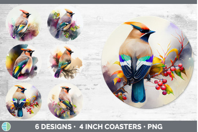 Rainbow Waxwing Round Coaster | Sublimation Designs Bundle