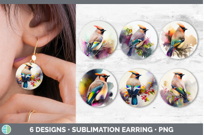 Rainbow Waxwing Round Earring | Sublimation Designs Bundle