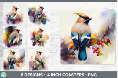 Rainbow Waxwing Square Coaster | Sublimation Designs Bundle