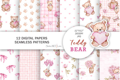 Teddy bear Valentines Day digital paper