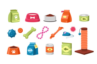 Pet toys. Colorful cartoon accessory products for dogs or cats, assort